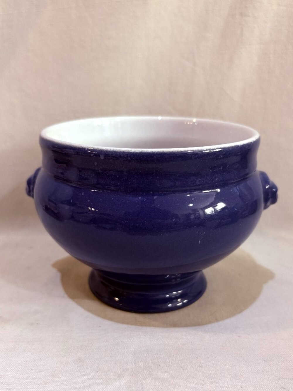 Emile Henry Lion's Head Footed Soup Bowl Cobalt Blue